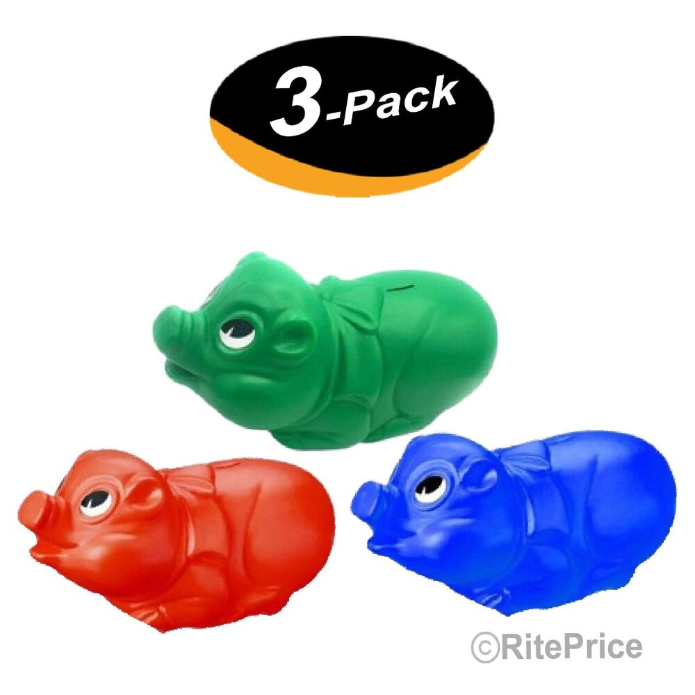 14" Giant Plastic Piggy Banks Saving Money The Fun Way Tuff Pigs (3 Pack) - AST